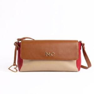 Bandolera Tricolor NC Solapa NOCO camel con beige y rojo