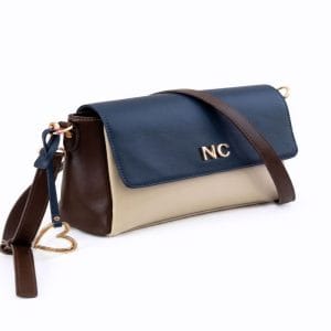 Bandolera Tricolor NC Solapa NOCO chocolate con beige y azul