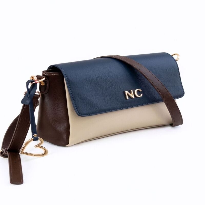 Bandolera Tricolor NC Solapa NOCO chocolate con beige y azul