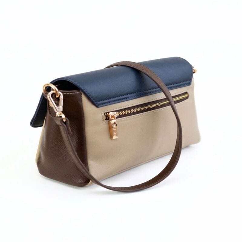 Bandolera Tricolor NC Solapa NOCO chocolate con beige y azul - Imagen 2