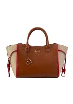 Bolso Shopper Tricolor NC Noco camel con beige y rojo