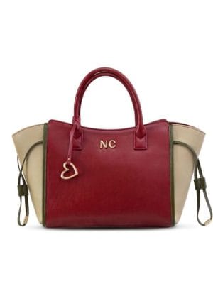 Bolso Shopper Tricolor NC Noco granate con beige y verde