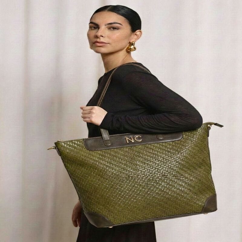 Bolso Tote Vertical Trenzado NOCO Verde - Imagen 2