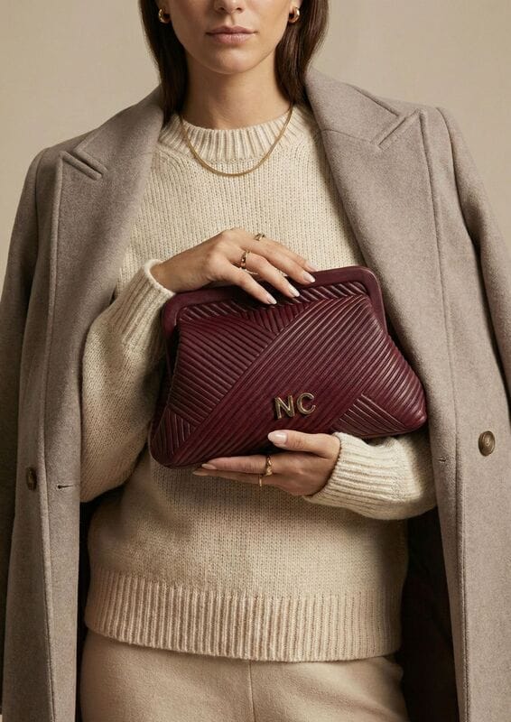 Bolso de mano – Clutch Boquilla plisado NC Noco Granate - Imagen 3