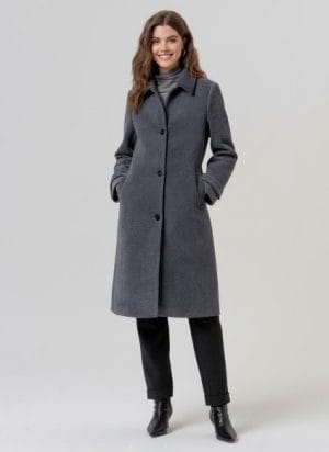 Abrigo largo de chenilla con solapa Gris oscuro Surkana