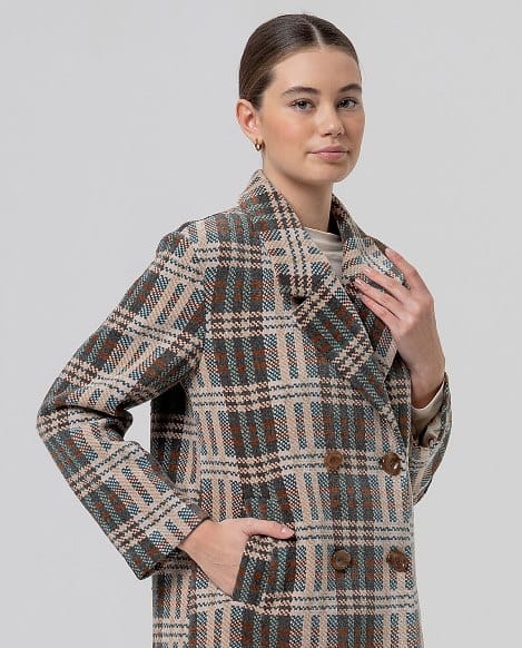 Abrigo midi cruzado de cuadros Camel Surkana - Imagen 3