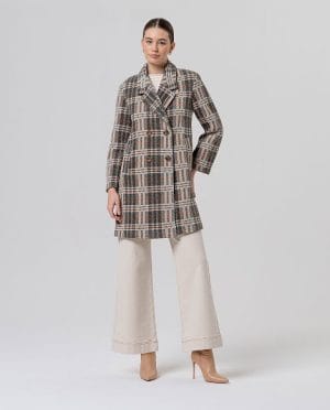 Abrigo midi cruzado de cuadros Camel Surkana