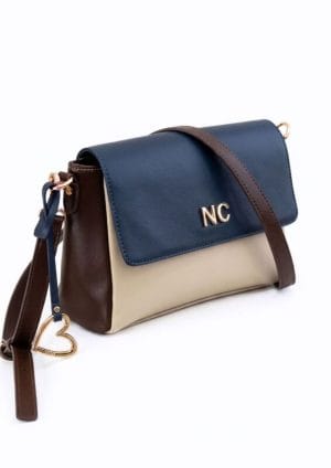 Bandolera Tricolor NC Solapa NOCO chocolate con beige y azul