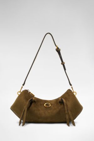 Bolso de hombro Allegra de ante verde oliva Guess