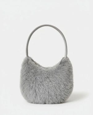 Bolso de hombro de pelo media luna Gris Surkana