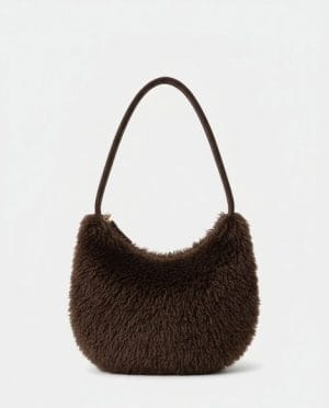 Bolso de hombro de pelo media luna Marrón Surkana
