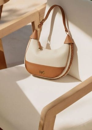 Bolso Hobo bicolor trenza beige camel noco