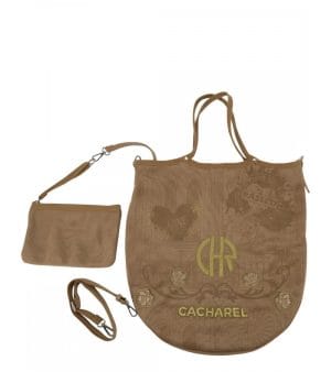 Bolso Shopper Cacharel Camel con Detalles Florales