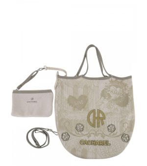 Bolso Shopper Cacharel Camel con Detalles Florales beige
