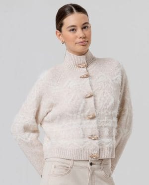 Chaqueta de punto con cuello chimenea Crudo Surkana