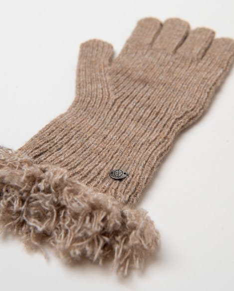 Guantes de punto con flecos beige Surkana - Imagen 2