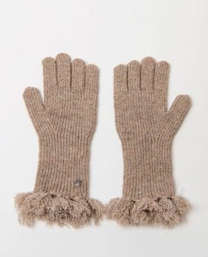 Guantes de punto con flecos beige Surkana