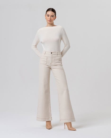 Jeans anchos con bolsillos de parche Crudo Surkana