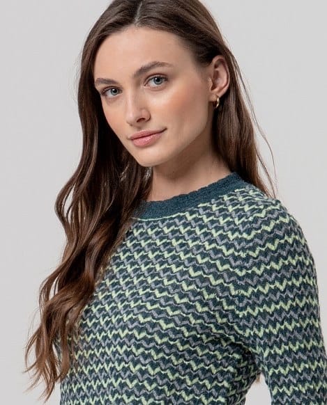 Jersey de cuello redondo de zigzag Verde Botella Surkana - Imagen 3