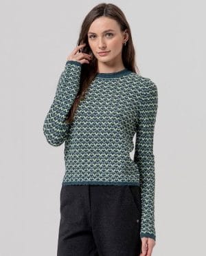 Jersey de cuello redondo de zigzag Verde Botella Surkana
