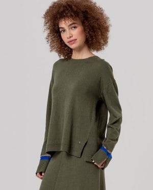 Jersey de cuello redondo en punto de algodón Kaki Surkana