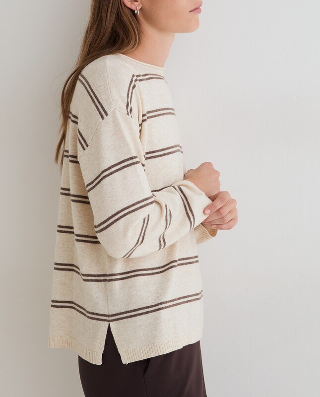 Jersey de punto fino rayas anchas ecru Yerse - Imagen 5