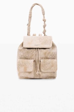 Mochila desigual pequeña bordados arena