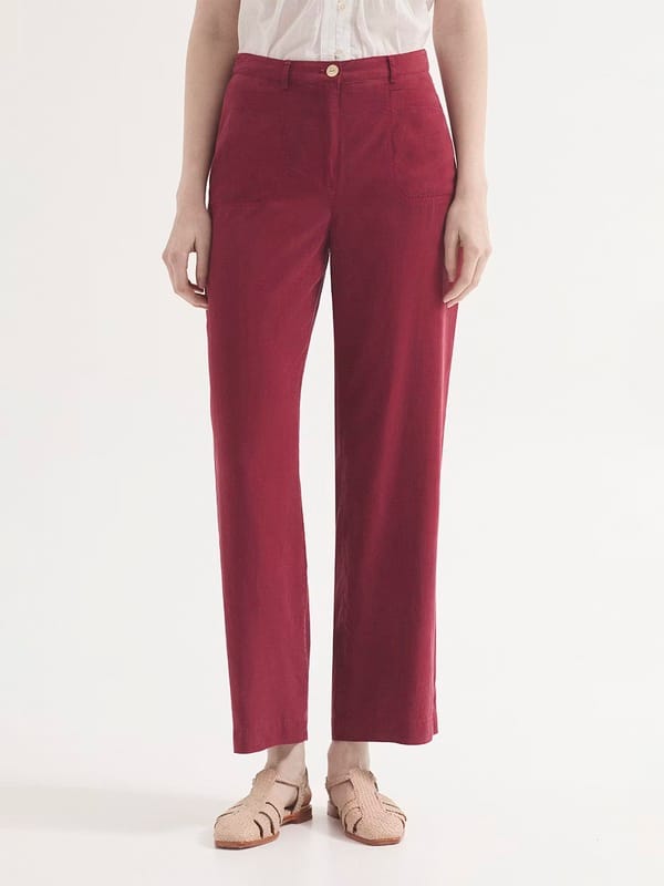 Pantalón de Tencel sobretintado con bolsillos Nice Things Burdeos