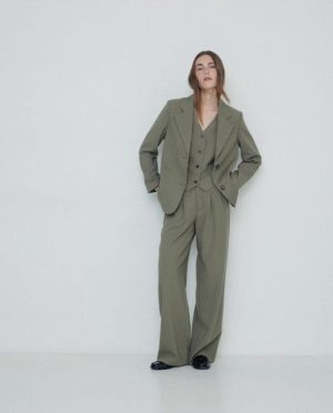 Pantalones Yerse Wide Leg Pinzas Verde