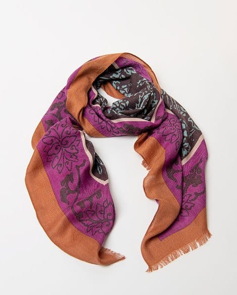 Pañuelo de lana estampado damasco Morado Surkana - Imagen 2