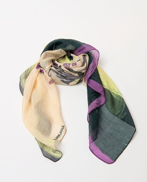 Pañuelo de seda estampado floral oriental Crudo Surkana - Imagen 2
