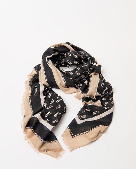 Pañuelo estampado de espiguillas con flecos Negro Surkana - Imagen 2
