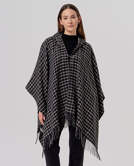 PONCHO DE CUADROS CON CAPUCHA NEGRO SURKANA