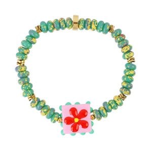 Pulsera elástica Trencadis verde flor central Anartxy