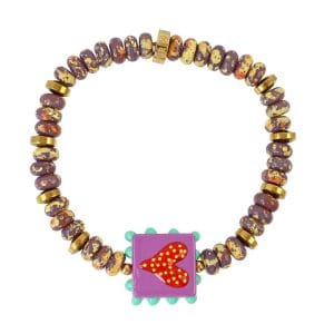 Pulsera elástica Trencadis burdeos corazón central Anartxy