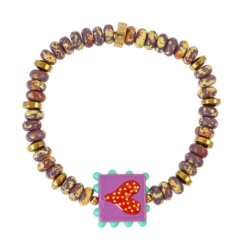 Pulsera elástica Trencadis burdeos corazón central Anartxy