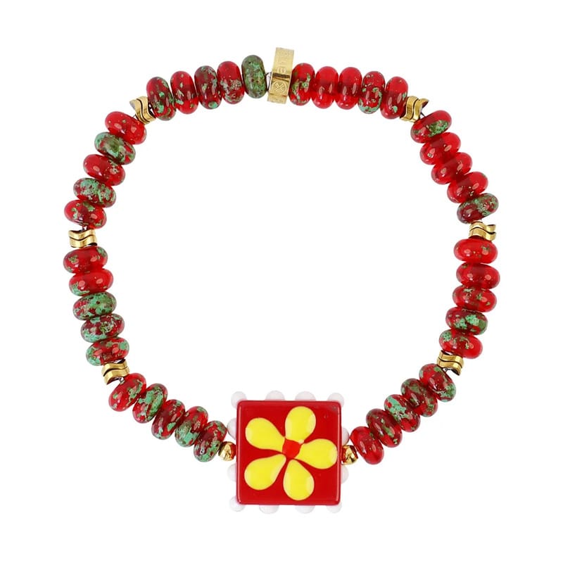Pulsera elástica Trencadis roja flor central Anartxy