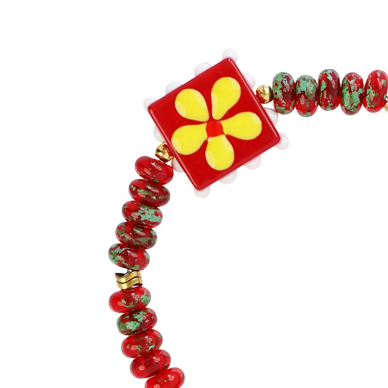 Pulsera elástica Trencadis roja flor central Anartxy - Imagen 2