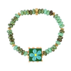 Pulsera elástica Trencadis verde agua flor central Anartxy