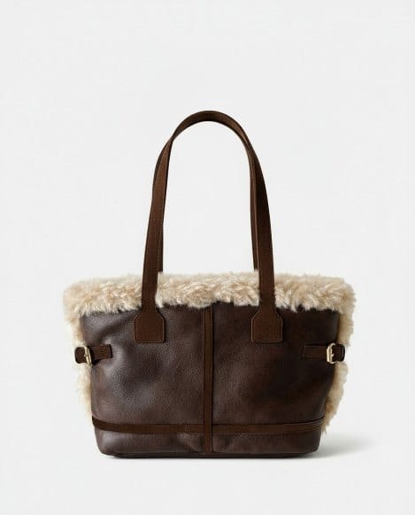 Bolso shopper con pelo Marrón Surkana