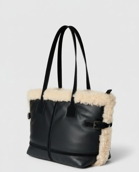 Bolso shopper con pelo Negro Surkana - Imagen 4