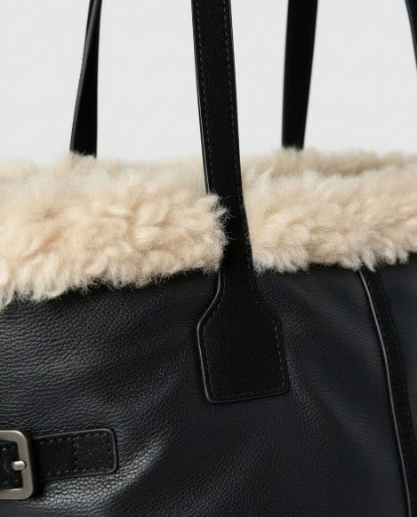 Bolso shopper con pelo Negro Surkana - Imagen 3