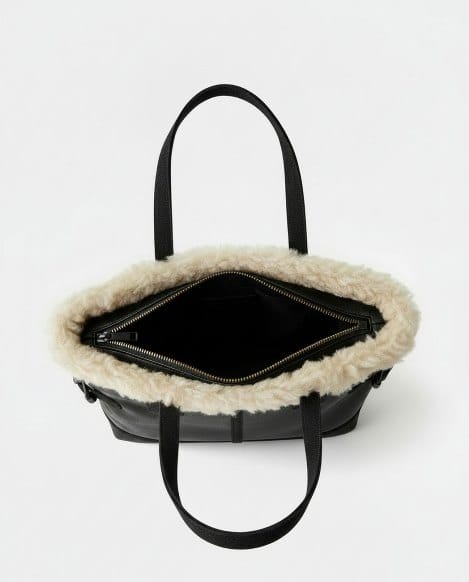 Bolso shopper con pelo Negro Surkana - Imagen 2