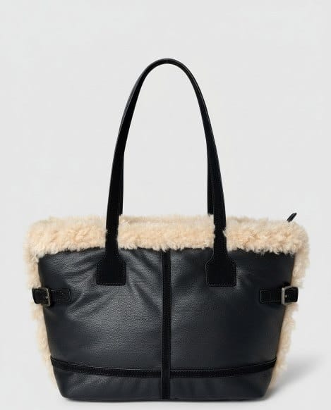Bolso shopper con pelo Negro Surkana