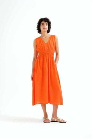 Vestido midi 100% algodón naranja Compañia Fantástica