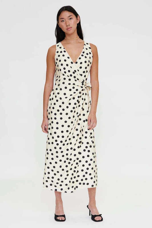Vestido midi con estampado polka dots blanco y negro Wild Pony